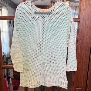 Paradise Shores Mint Green Women's Crew Neck Open Crochet Sweater Size Large